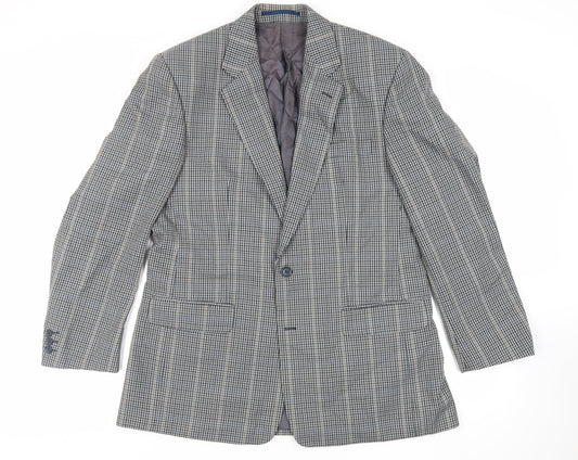 Charly O'Brian Mens Grey Plaid Polyester Jacket Blazer Size 42 Regular