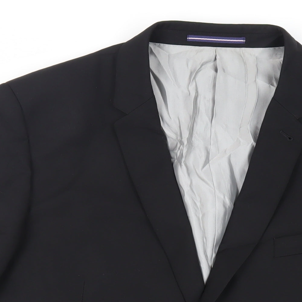 Topman Mens Black Polyester Jacket Suit Jacket Size 44 Regular