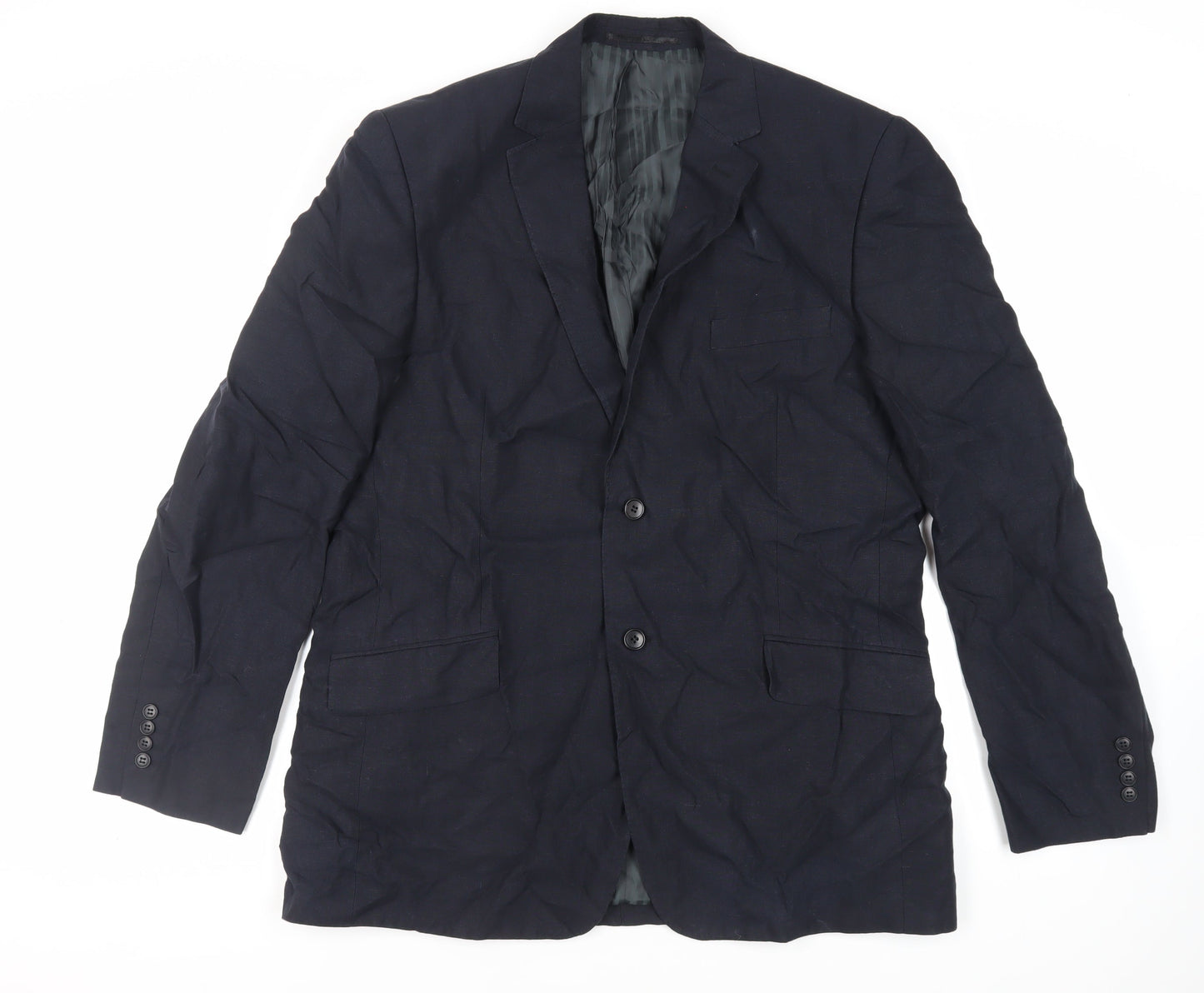 Fellini Mens Blue Linen Jacket Blazer Size 44 Regular