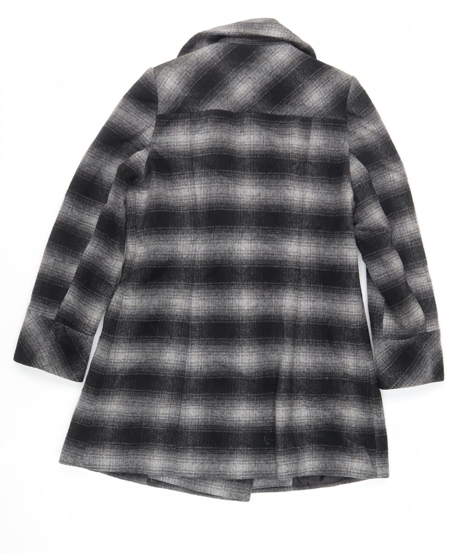 BHS Womens Grey Plaid Pea Coat Coat Size 12 Button