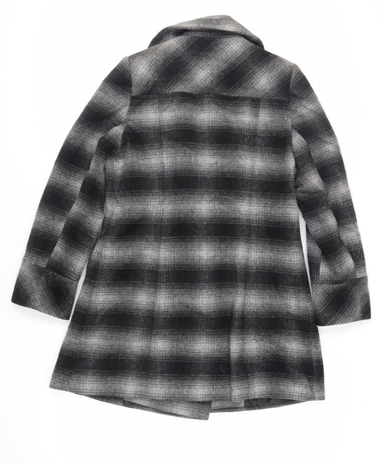 BHS Womens Grey Plaid Pea Coat Coat Size 12 Button