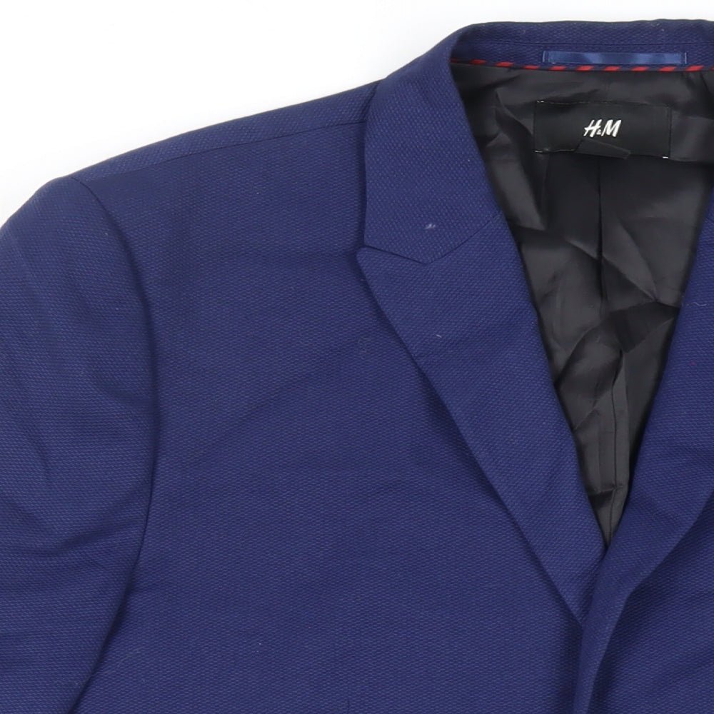 H&M Mens Blue Polyester Jacket Blazer Size 44 Regular