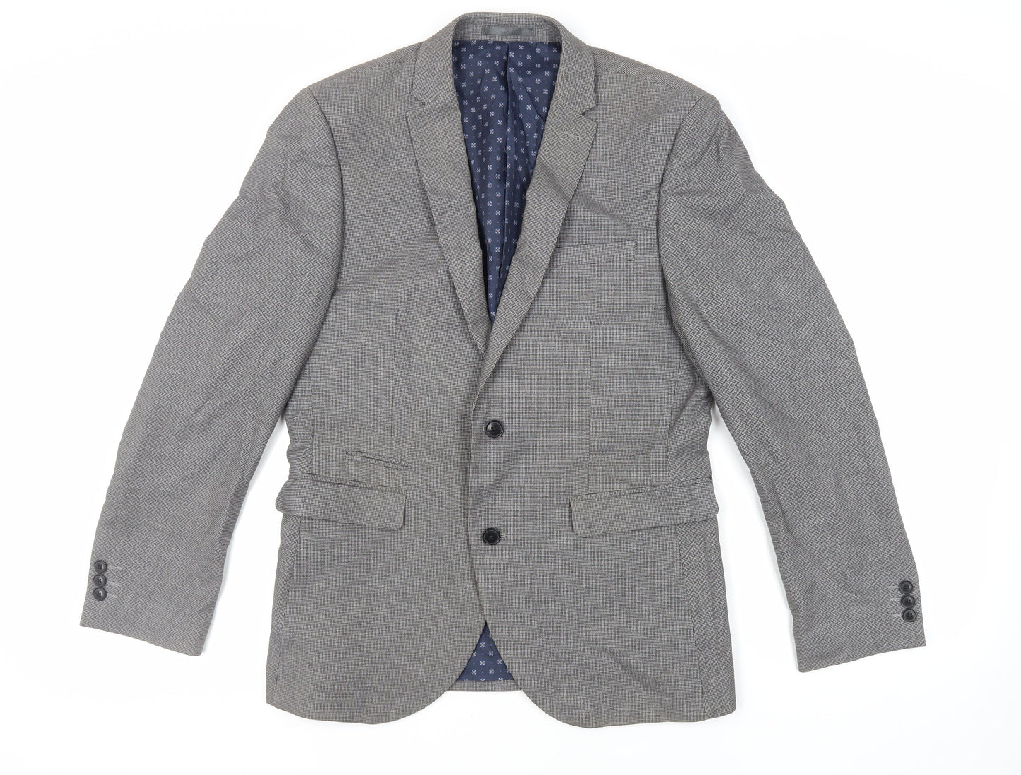 NEXT Mens Grey Geometric Polyester Jacket Suit Jacket Size 40 Regular