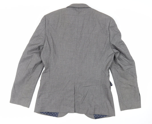 NEXT Mens Grey Geometric Polyester Jacket Suit Jacket Size 40 Regular