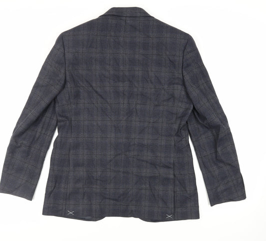 Marks and Spencer Mens Blue Plaid Polyester Jacket Suit Jacket Size 40 Regular