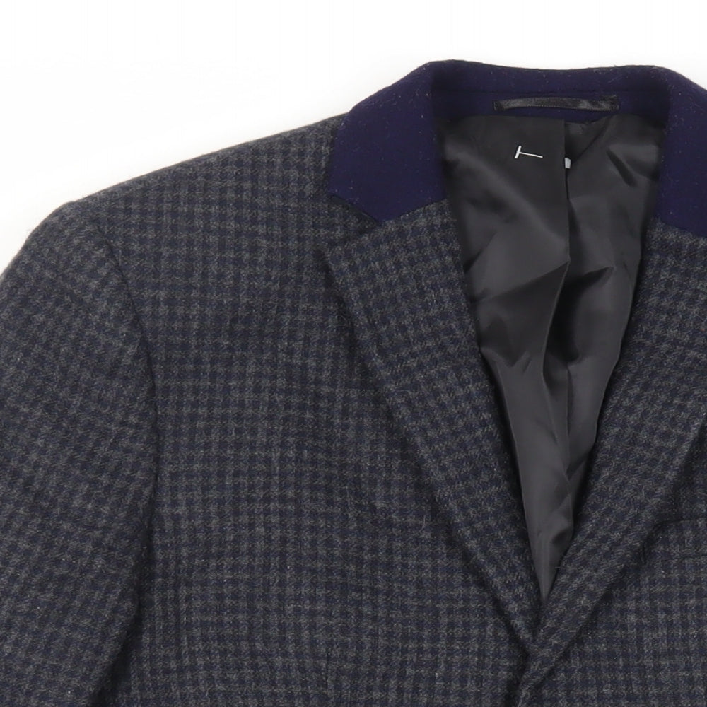 Topman Mens Blue Geometric Jacket Blazer Size 38 Button