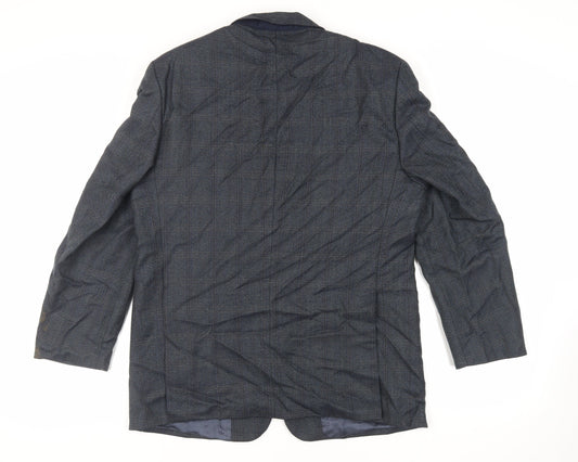 Wellington Mens Blue Herringbone Wool Jacket Blazer Size 42 Regular