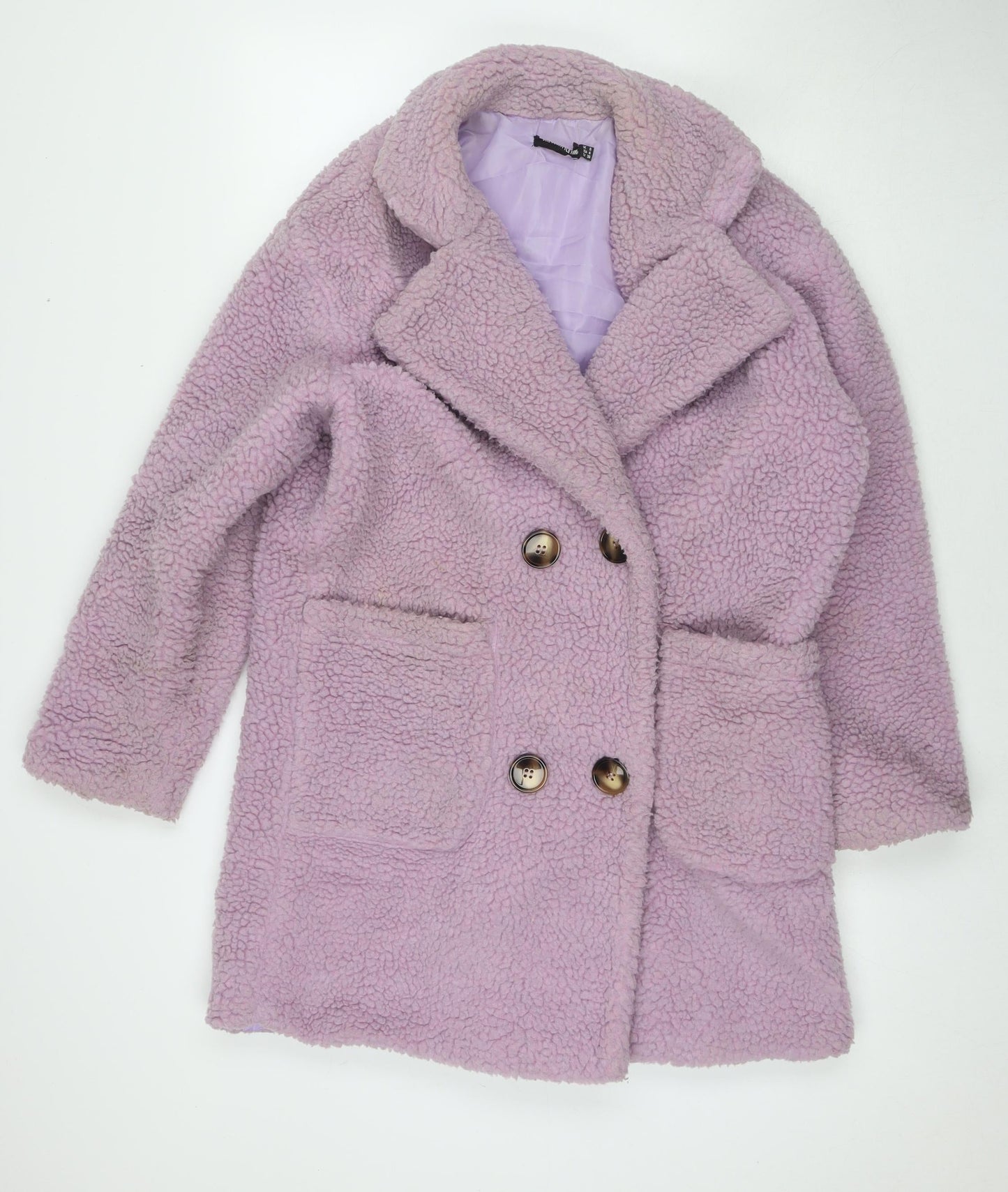 PRETTYLITTLETHING Womens Purple Overcoat Coat Size 8 Button