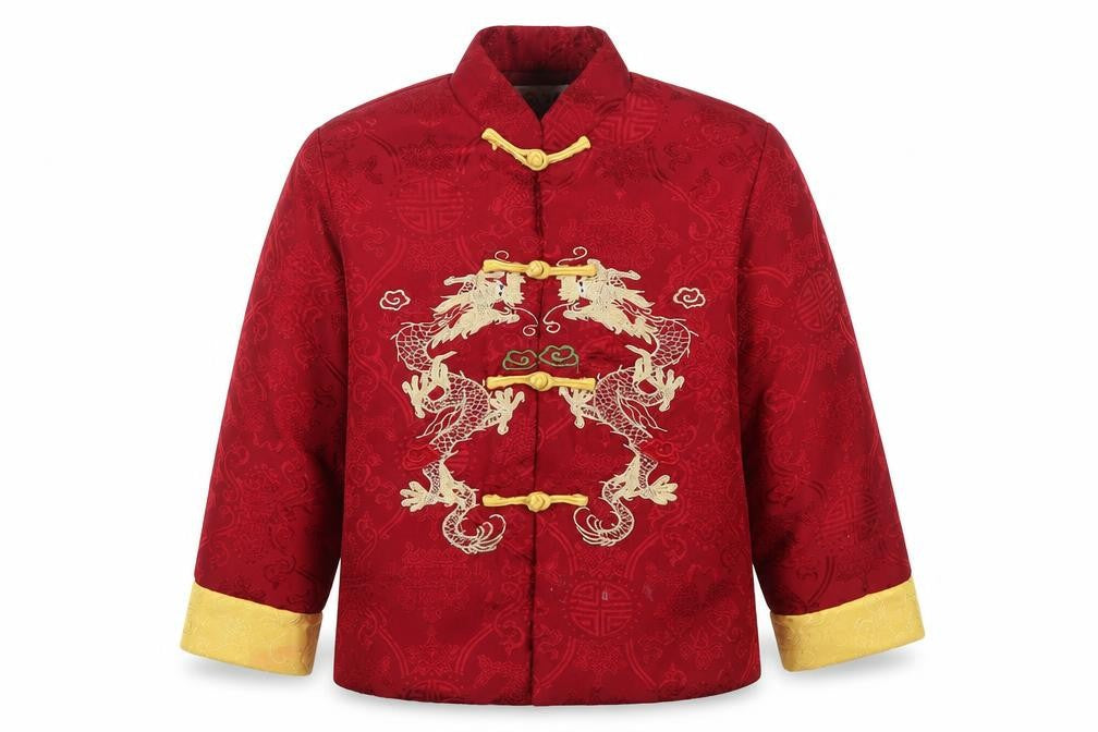 Yu Peng Boys Red Floral Kimono Jacket Size 8 Years Button