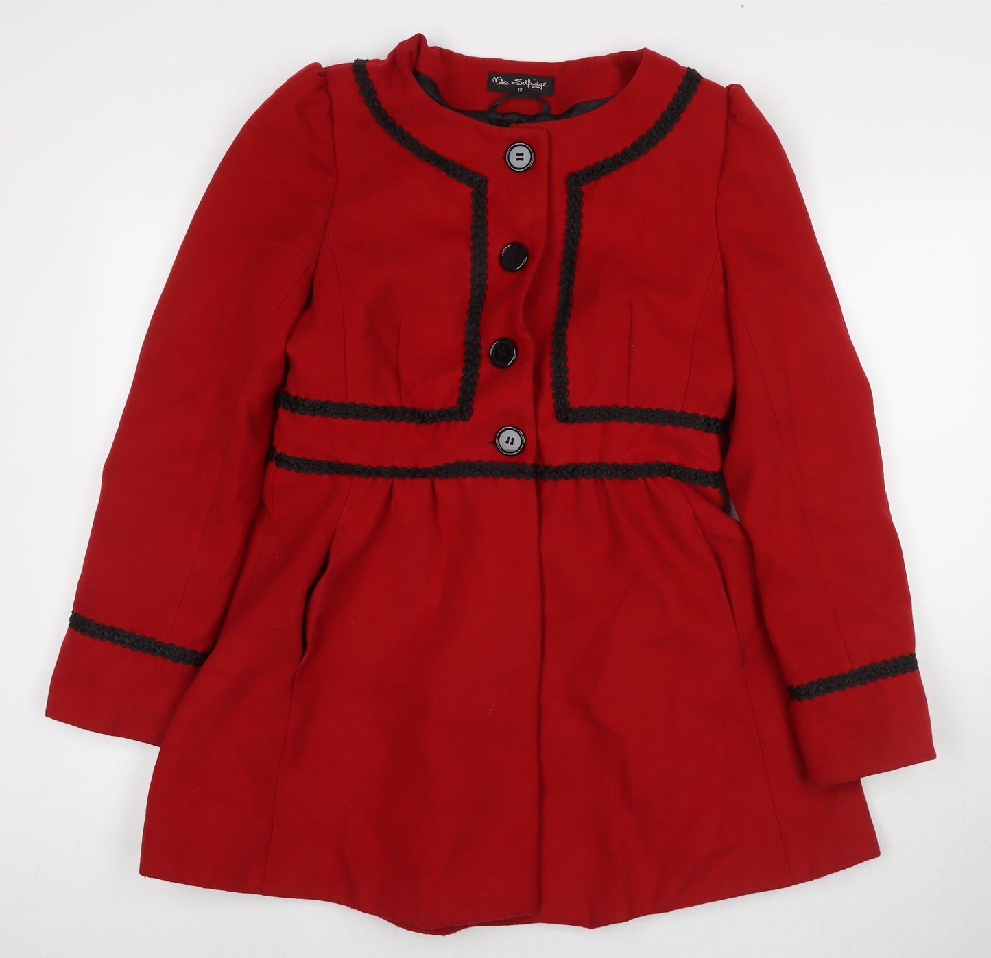 Miss Selfridge Womens Red Overcoat Coat Size 12 Button