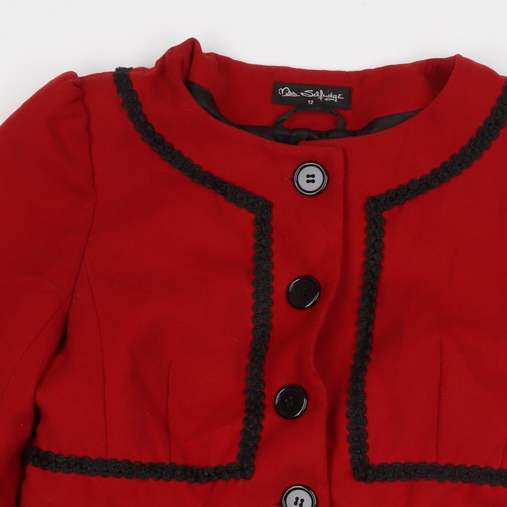 Miss Selfridge Womens Red Overcoat Coat Size 12 Button