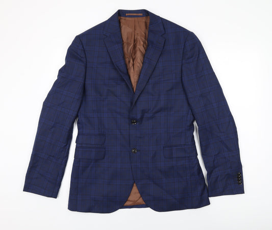 Fellini Mens Blue Plaid Wool Jacket Suit Jacket Size 40 Regular