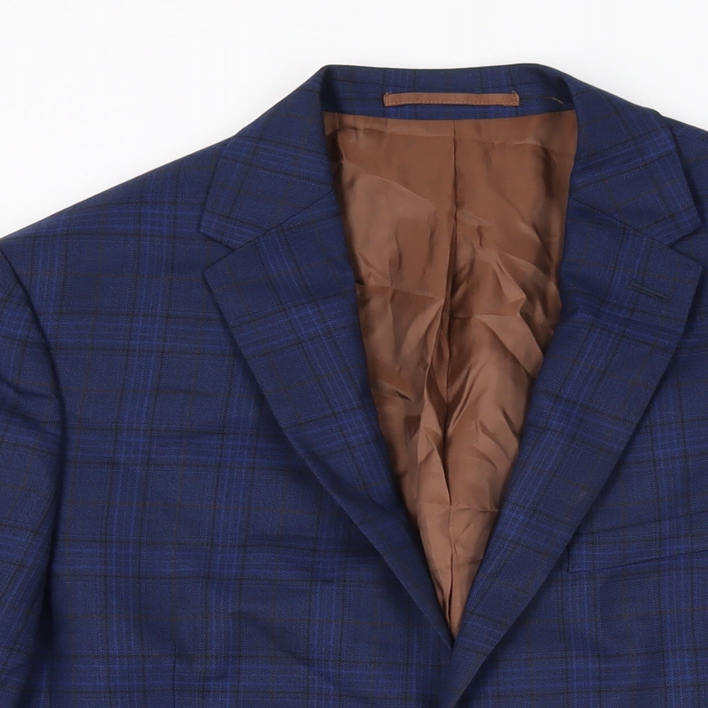 Fellini Mens Blue Plaid Wool Jacket Suit Jacket Size 40 Regular