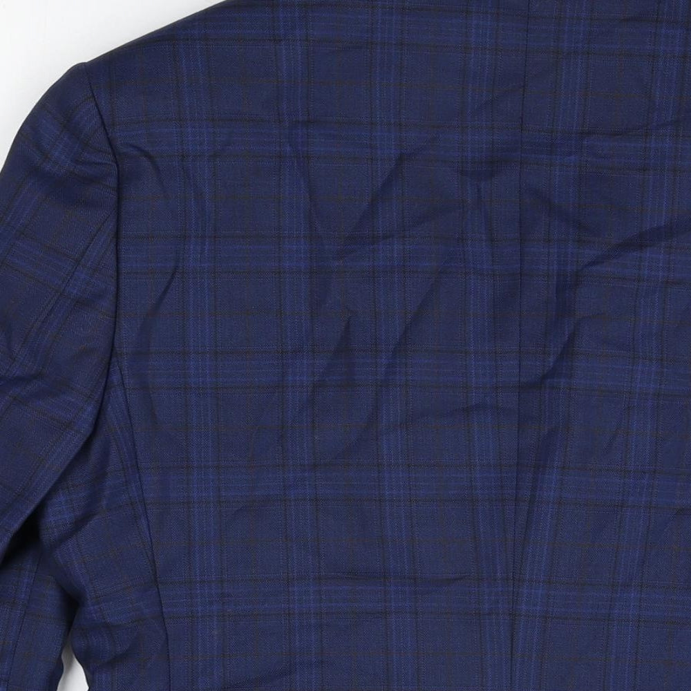 Fellini Mens Blue Plaid Wool Jacket Suit Jacket Size 40 Regular