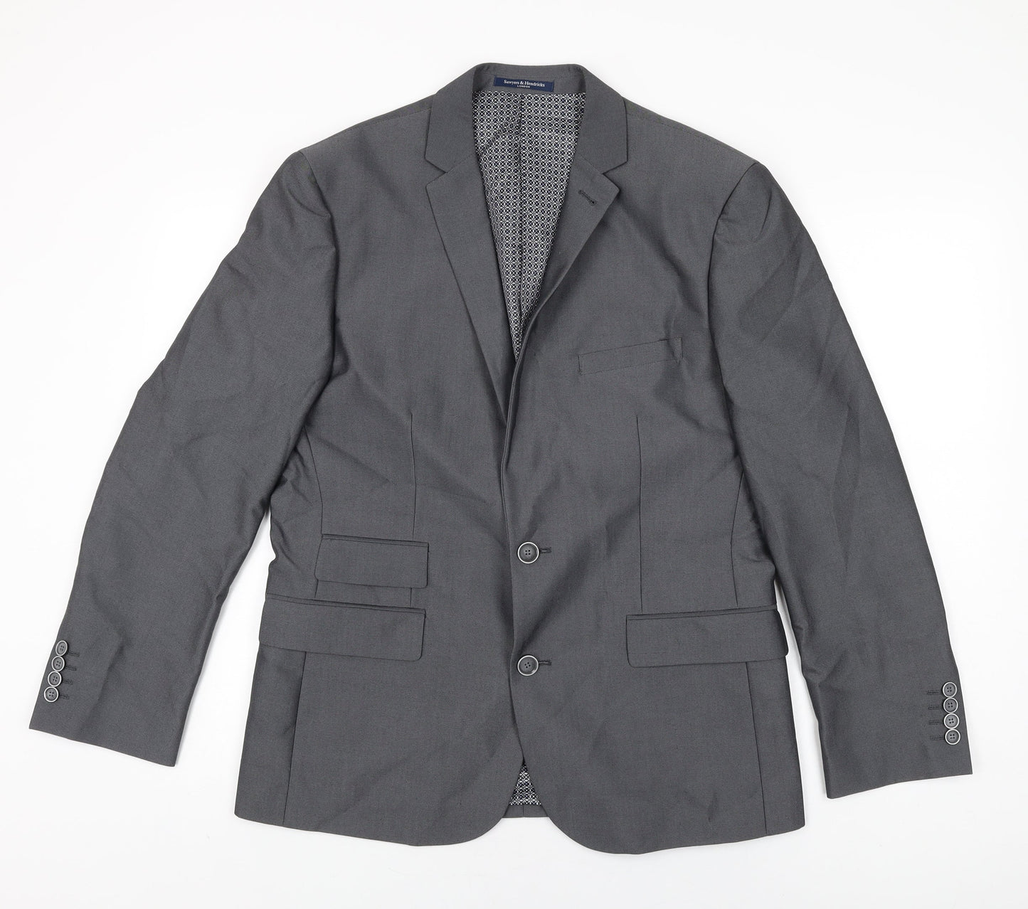 Sawyers & Hendricks Mens Grey Polyester Jacket Suit Jacket Size 40 Regular