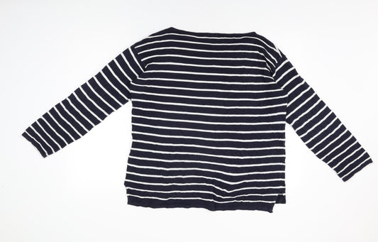 United Colors of Benetton Womens Blue Striped Cotton Basic T-Shirt Size M Round Neck