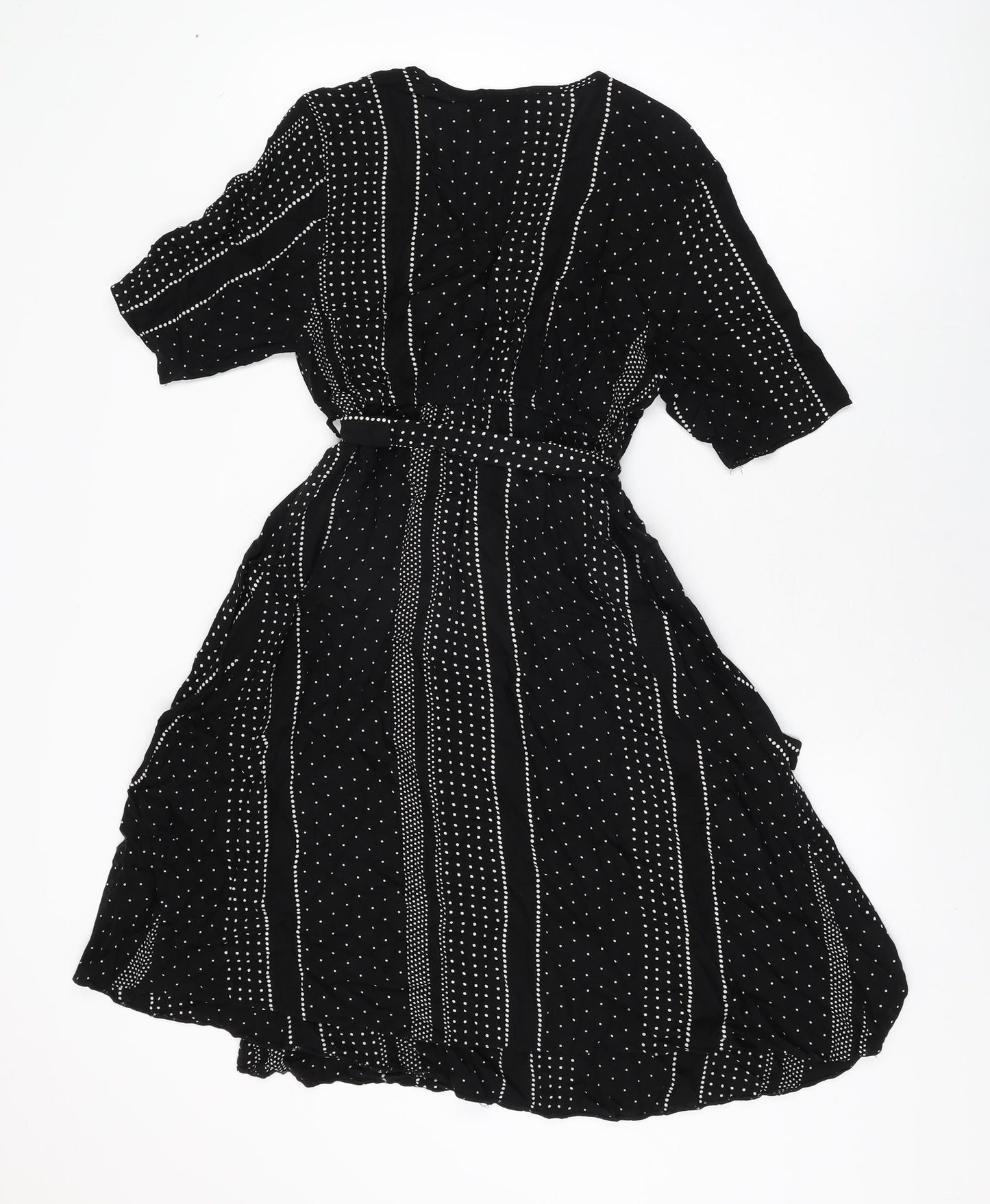 New Look Womens Black Geometric Viscose Wrap Dress Size 10 V-Neck Pullover