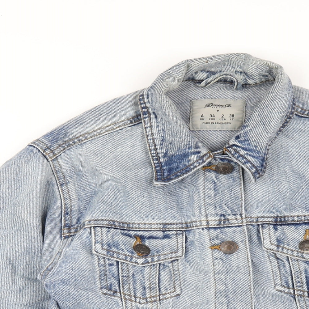 Denim & Co. Womens Blue Jacket Size 6 Button