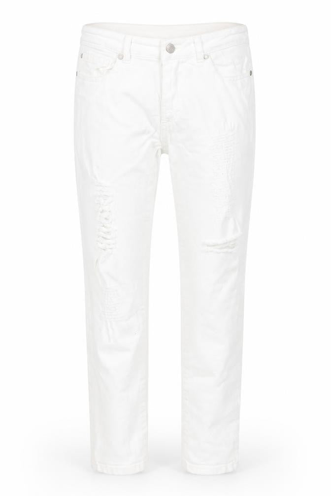 Front view of Toxik3 women’s white cotton skinny jeans, size UK 10, 26-inch leg regular zip