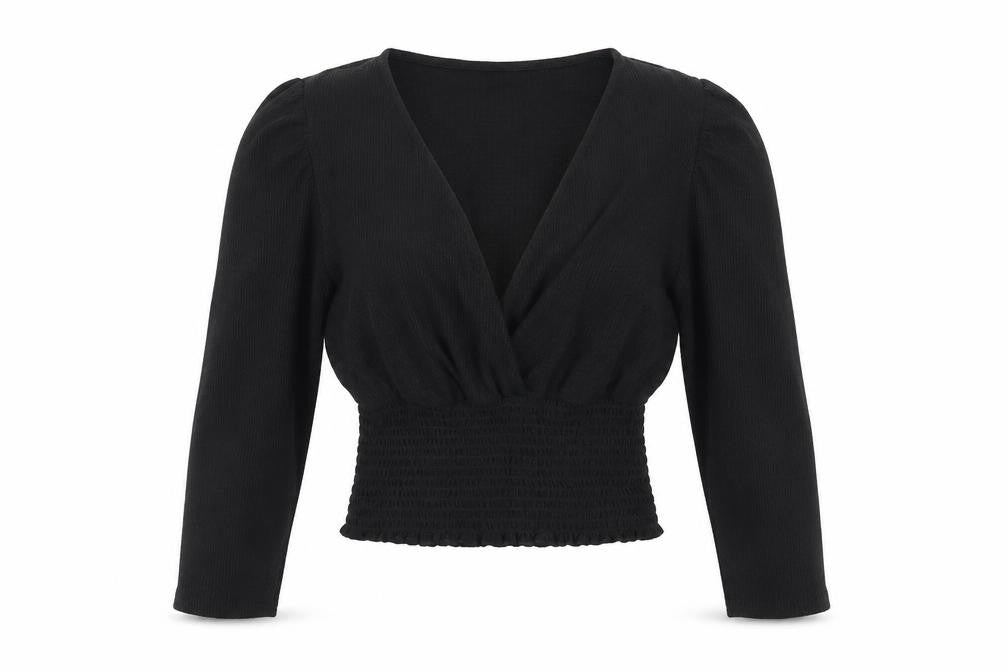 New Look Womens Black Polyester Cropped T-Shirt Size 8 V-Neck