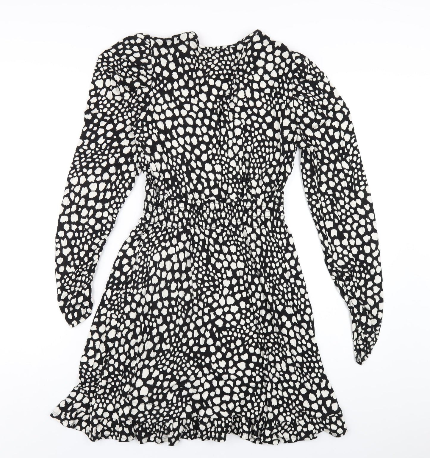 New Look Womens Black Geometric Viscose A-Line Size 10 V-Neck Pullover