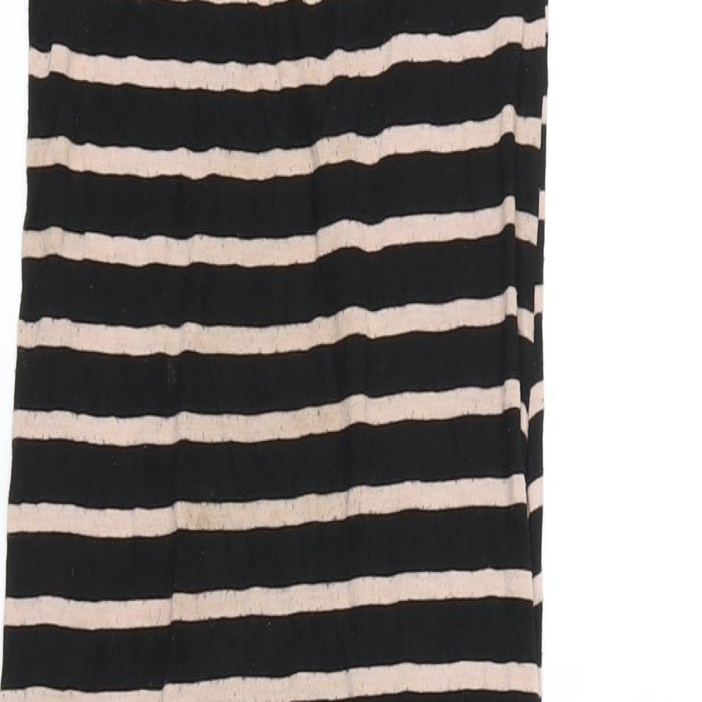Dorothy Perkins Womens Black Striped Viscose Maxi Size 10 Scoop Neck Pullover