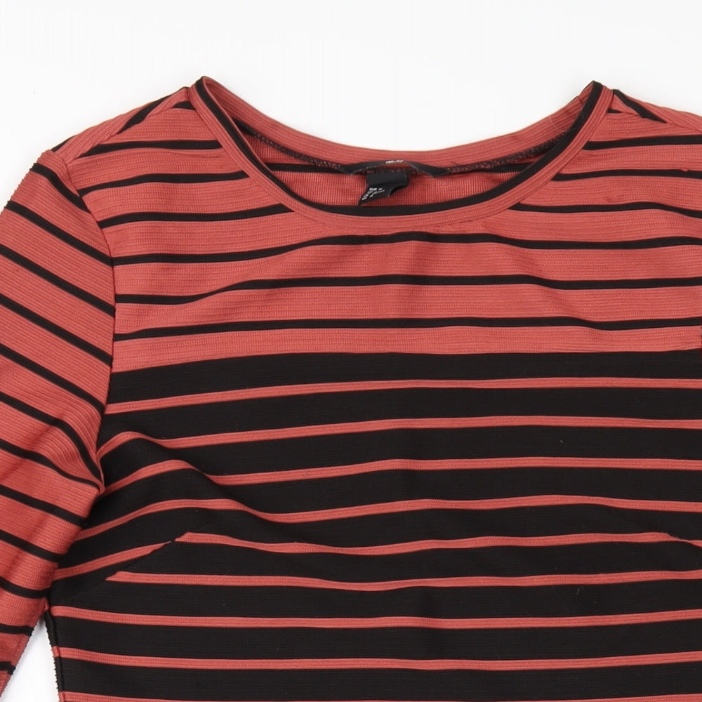 H&M Womens Black Striped Polyester Bodycon Size M Round Neck Pullover