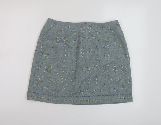 Warehouse Womens Green Floral Polyester Mini Skirt Size 14 Zip