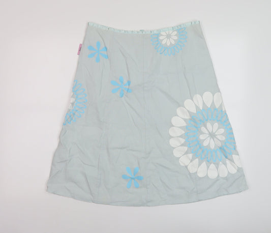 Jpoules Womens Blue Geometric Cotton A-Line Skirt Size M Zip