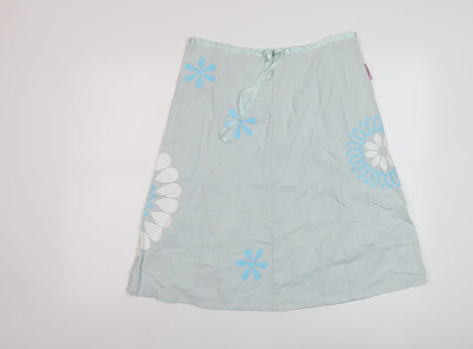 Jpoules Womens Blue Geometric Cotton A-Line Skirt Size M Zip