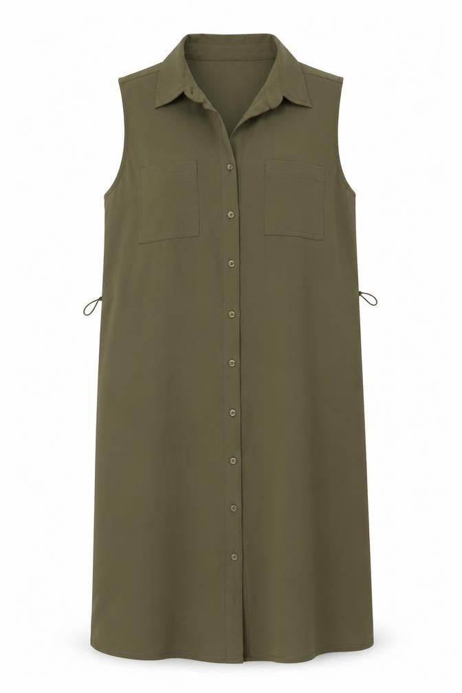 Adrienne Vittadini Womens Green Polyester Shirt Dress Size 10 Collared Button