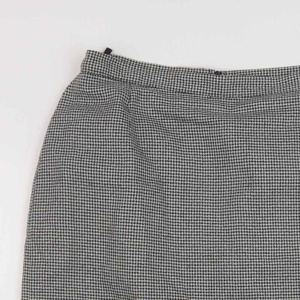 St Michael Womens Black Geometric Polyester A-Line Skirt Size 18 Zip