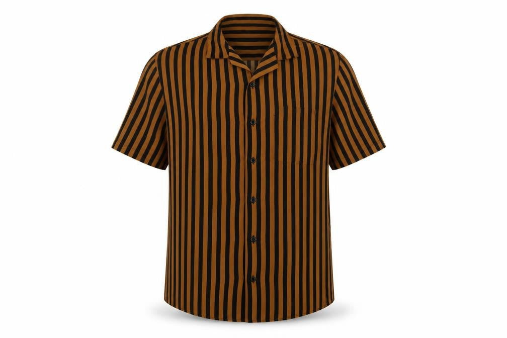 Topman Mens Brown Striped Polyester Button-Up Size S Collared Button