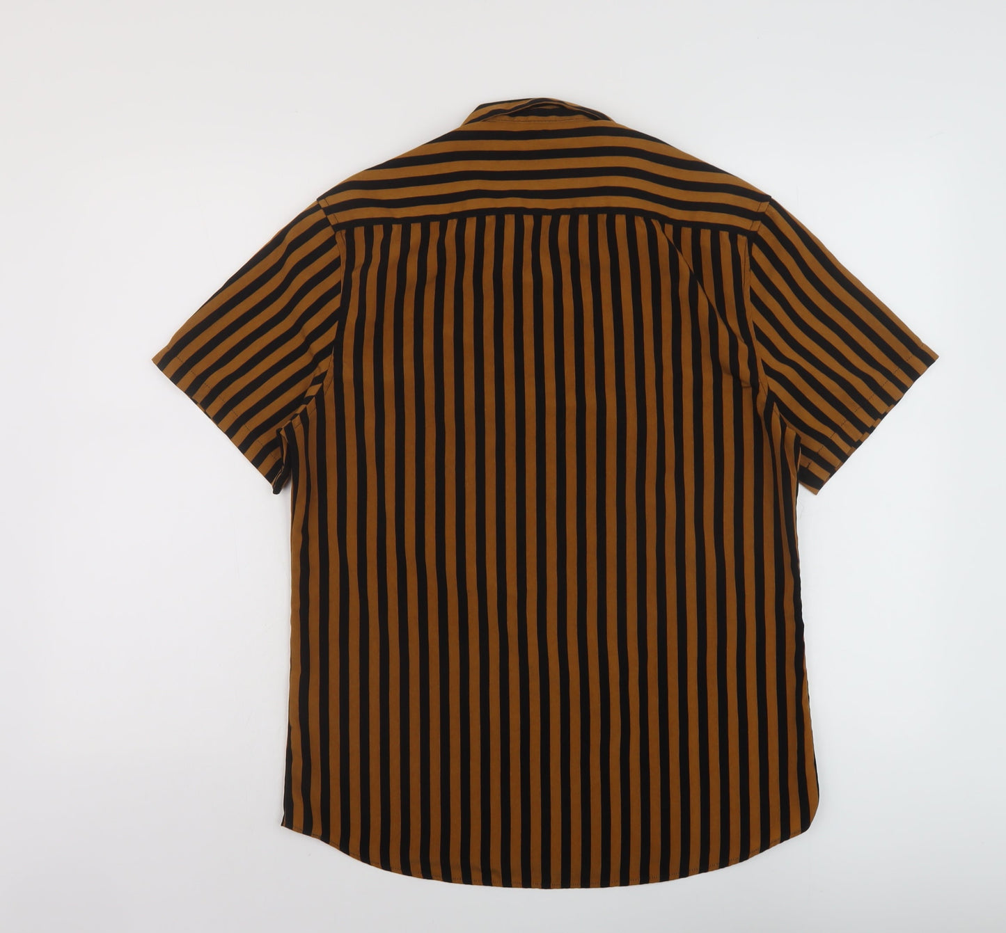 Topman Mens Brown Striped Polyester Button-Up Size S Collared Button