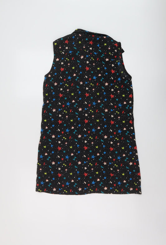 Marks and Spencer Girls Black Geometric Polyester Basic Blouse Size 13-14 Years Collared Button
