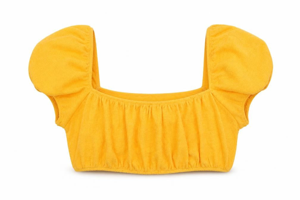 H&M Womens Yellow Polyester Cropped Blouse Size M Square Neck