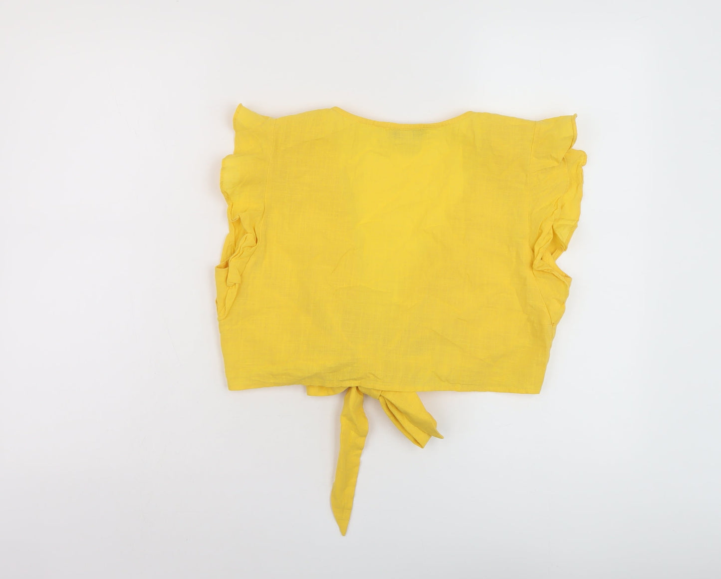 Wildfire Womens Yellow Linen Cropped Blouse Size 10 V-Neck