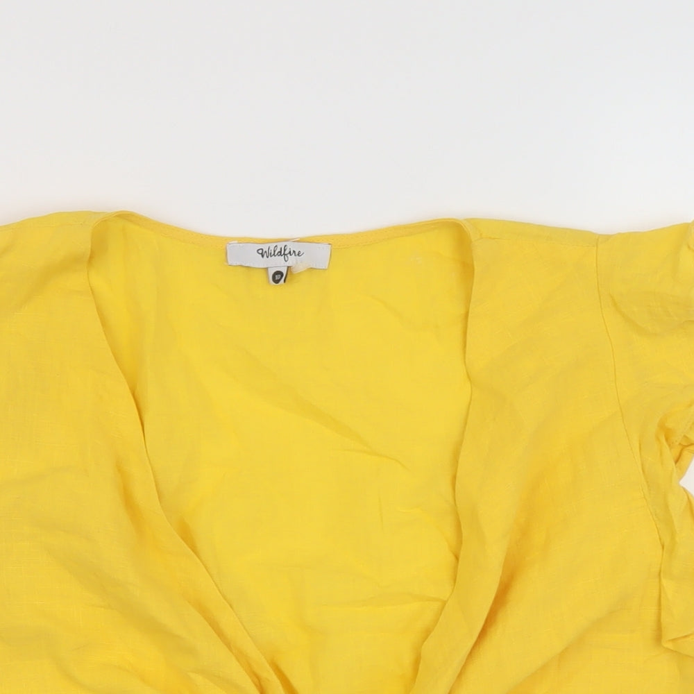 Wildfire Womens Yellow Linen Cropped Blouse Size 10 V-Neck