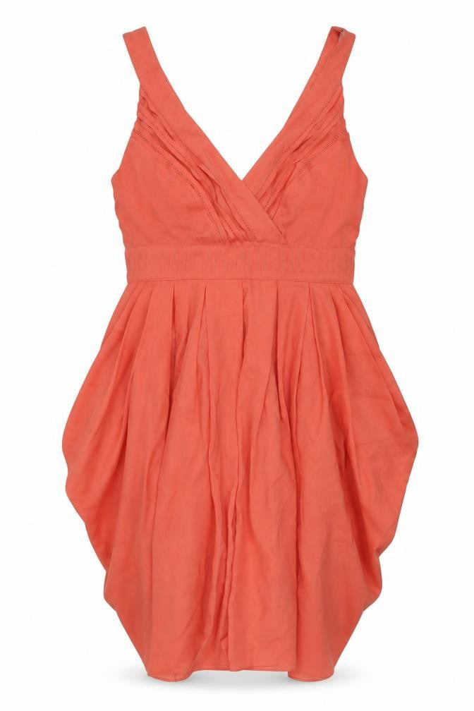 Front view of Red Herring women’s orange polyester mini, size UK 10, v-neck zip