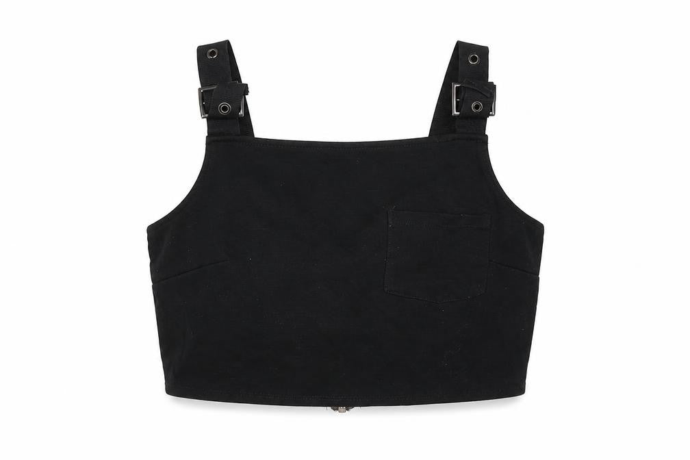 Topshop Womens Black Viscose Cropped Blouse Size 10 Square Neck - Buckle