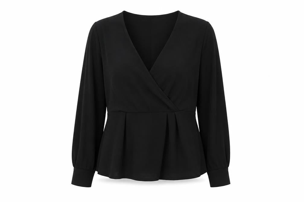 H&M Womens Black Polyester Basic Blouse Size S V-Neck - Peplum