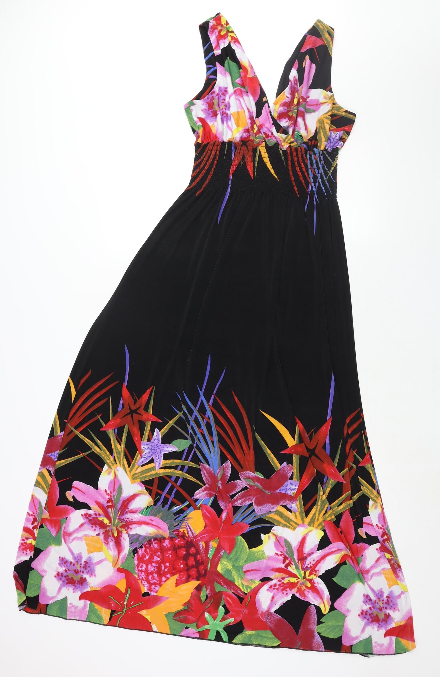 Casamia Womens Black Polyester Maxi Size M V-Neck Pullover - Floral Print
