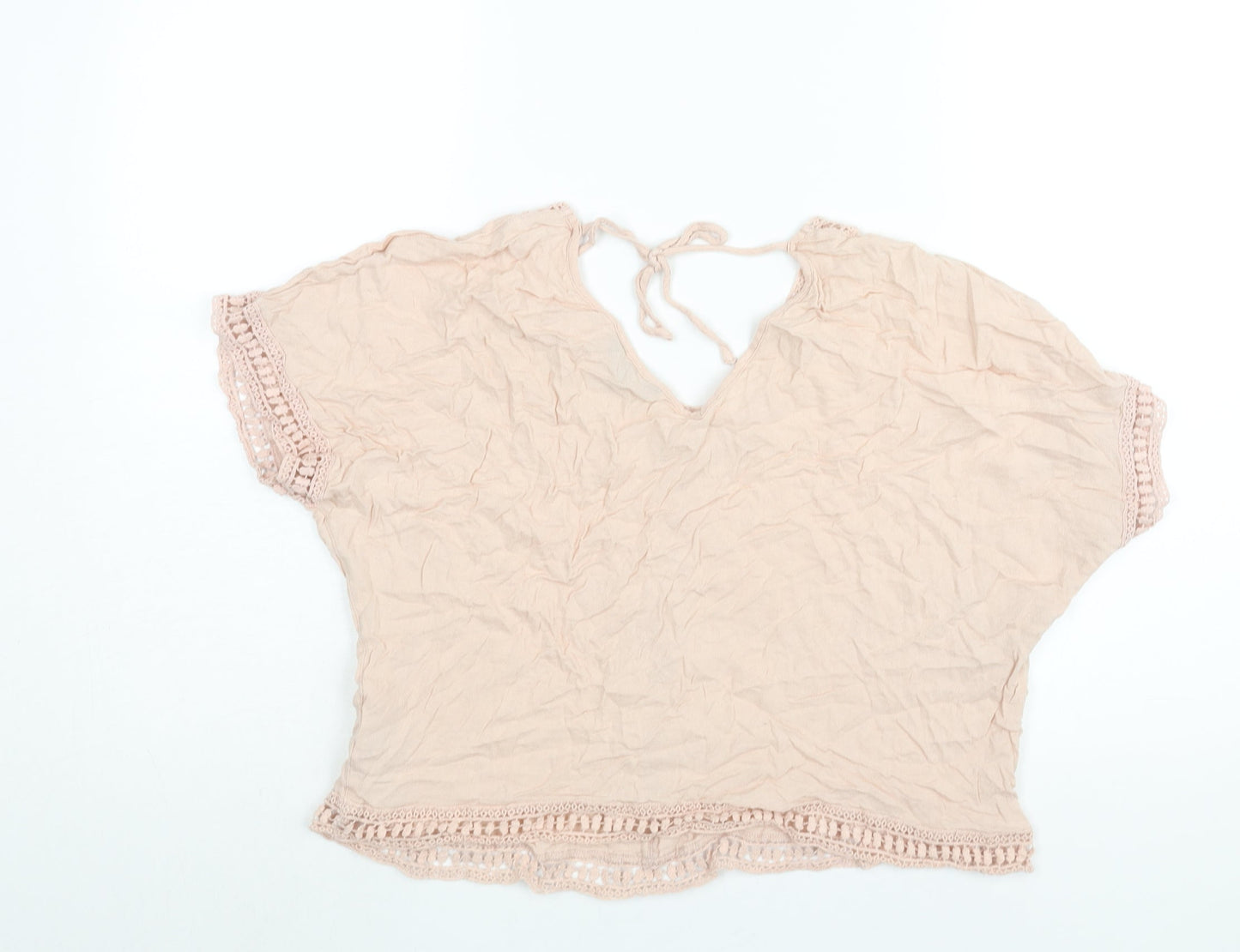 New Look Womens Pink Viscose Basic Blouse Size 10 V-Neck - Lace Trim