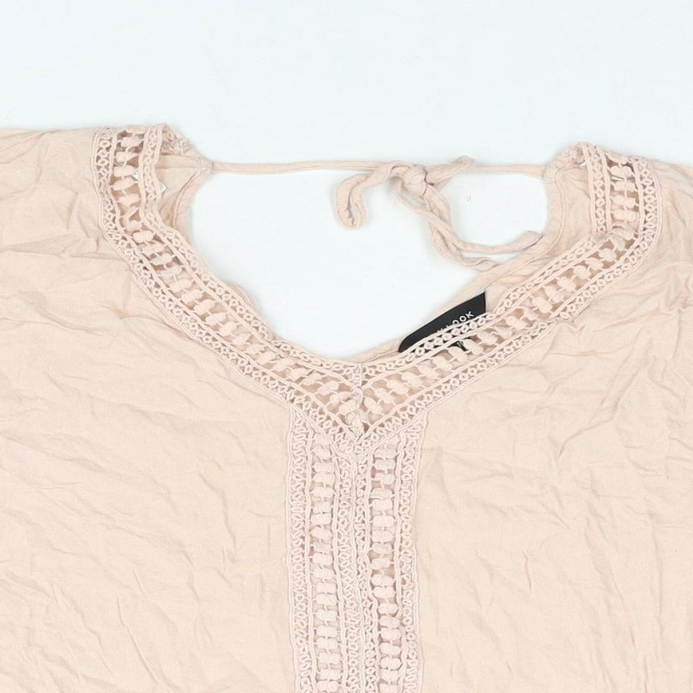 New Look Womens Pink Viscose Basic Blouse Size 10 V-Neck - Lace Trim