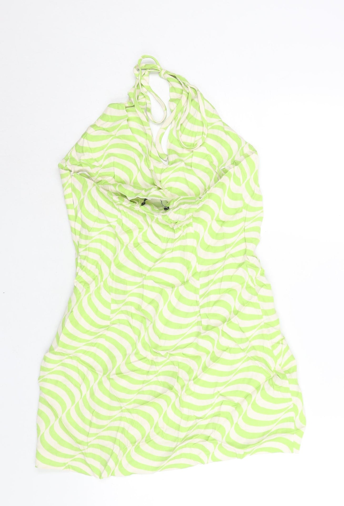 Zara Womens Green Geometric Polyester Mini Size M Halter Zip