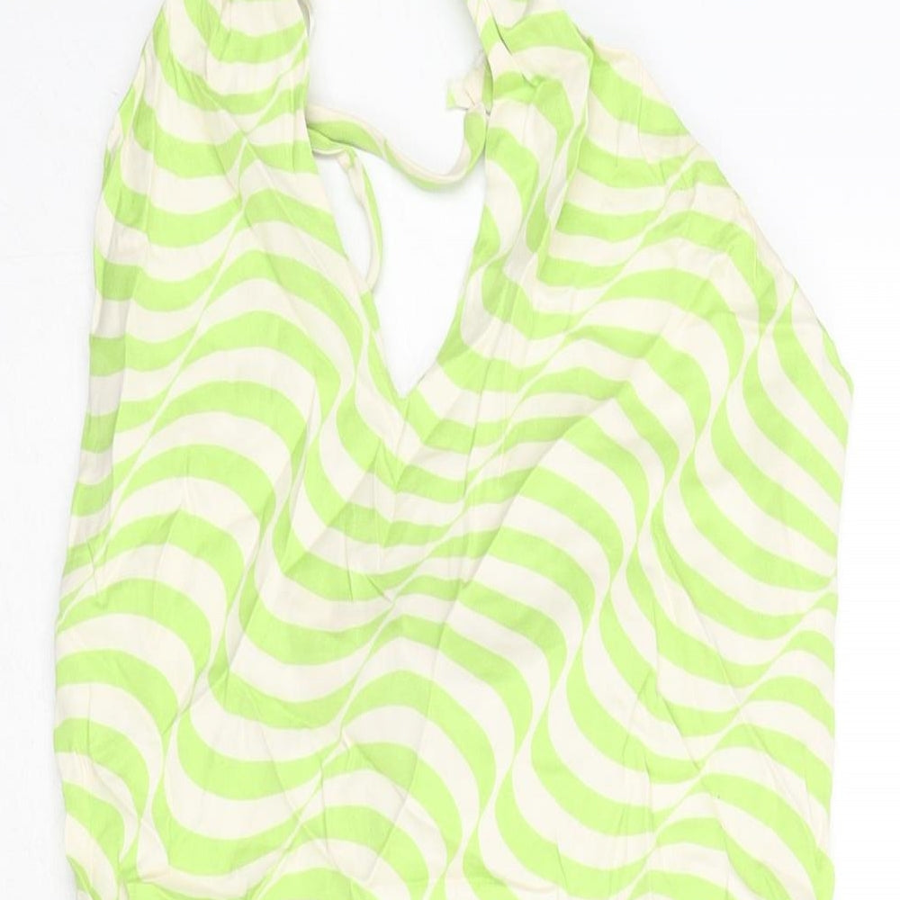 Zara Womens Green Geometric Polyester Mini Size M Halter Zip