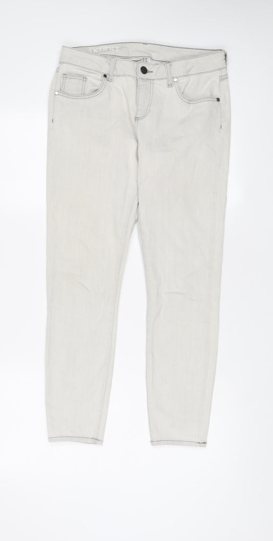 Marks and Spencer Womens Grey Cotton Skinny Jeans Size 14 L26 in Regular Zip