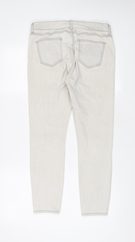 Marks and Spencer Womens Grey Cotton Skinny Jeans Size 14 L26 in Regular Zip