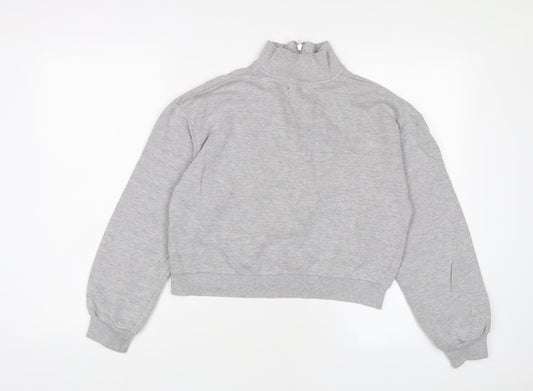 Bershka Womens Grey Striped Cotton Pullover Sweatshirt Size XS Zip - Embroidered