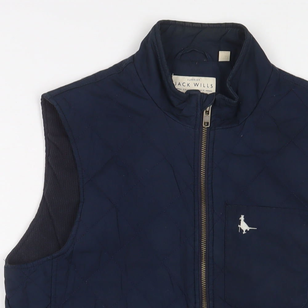 Jack Wills Mens Blue Gilet Jacket Size S Zip - Logo, Embroidered